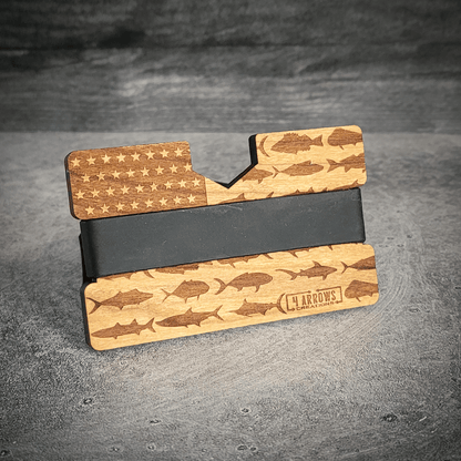 The American Angler – Fish Flag Wooden Wallet - 4 Arrows Creations