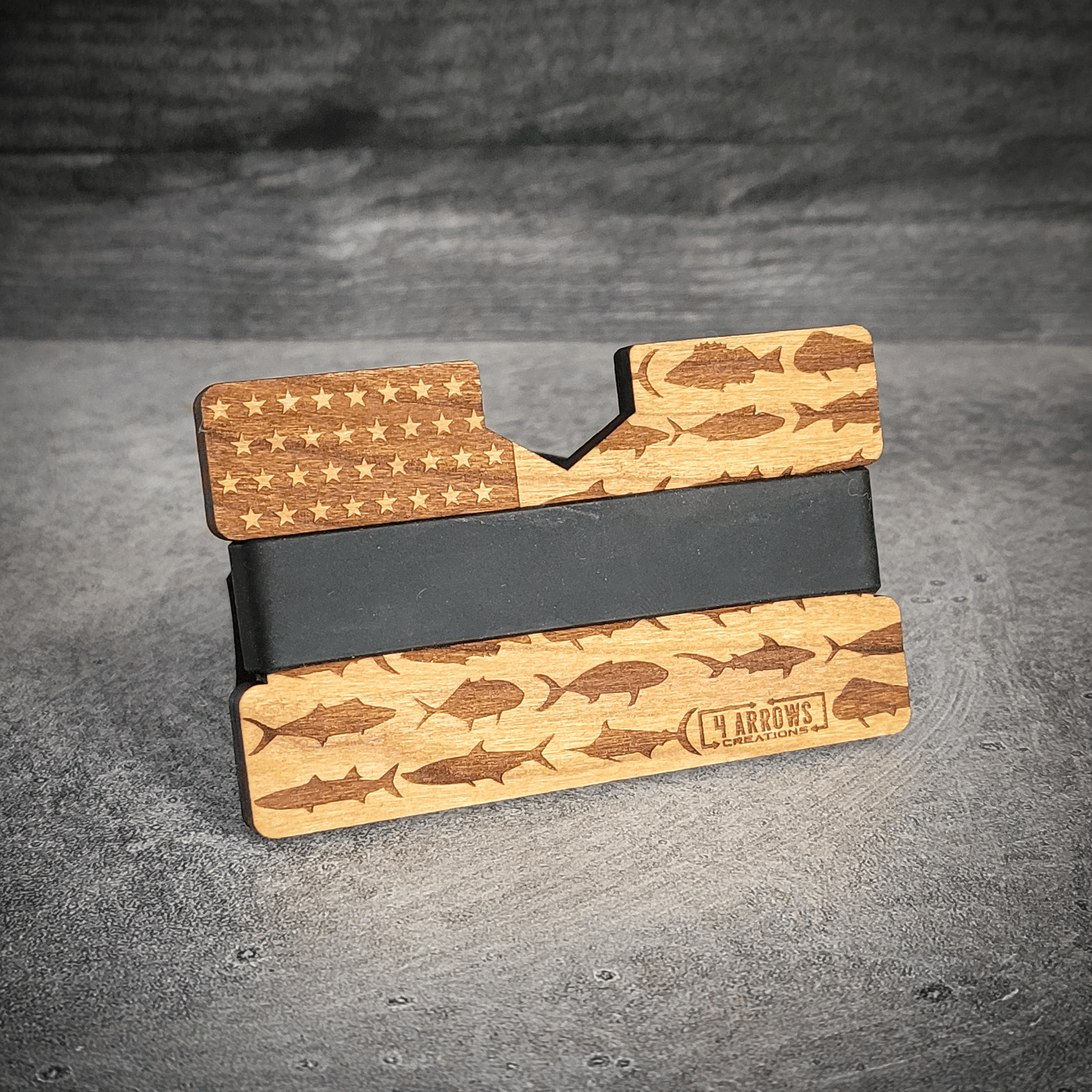 The American Angler – Fish Flag Wooden Wallet - 4 Arrows Creations