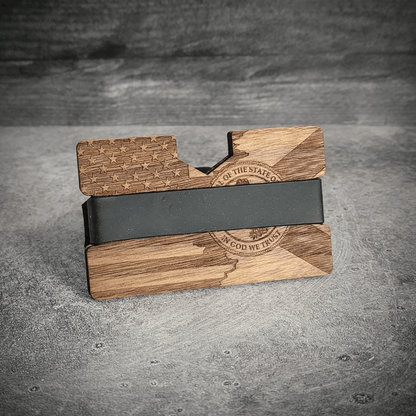 The Dual Allegiance – USA & Florida Flag Engraved Wooden Wallet - 4 Arrows Creations