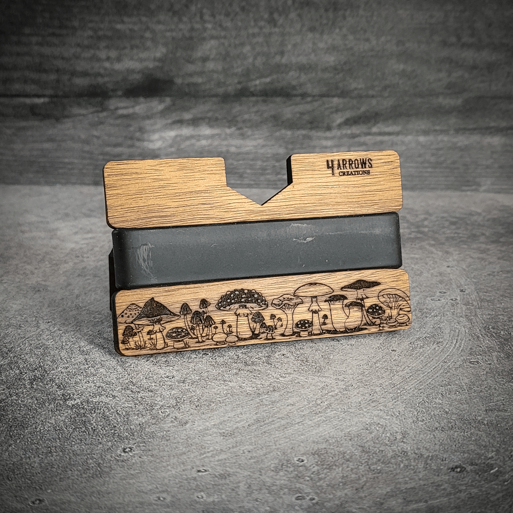 🍄🌲 The Forager – Mushroom Engraved Wooden Wallet - 4 Arrows Creations