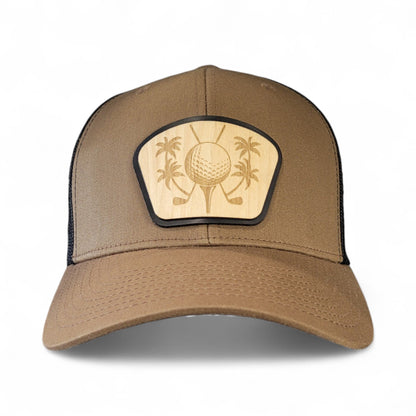 ⛳🌴 The Palm Tee – Tropical Golf Wooden Patch Hat - 4 Arrows Creations