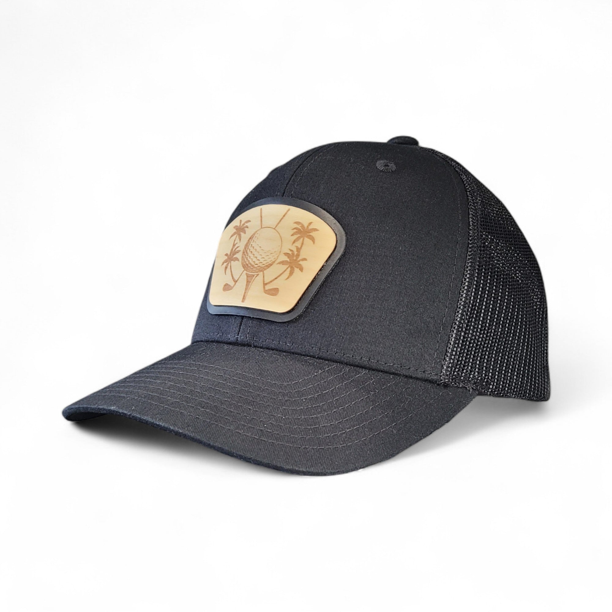 ⛳🌴 The Palm Tee – Tropical Golf Wooden Patch Hat - 4 Arrows Creations