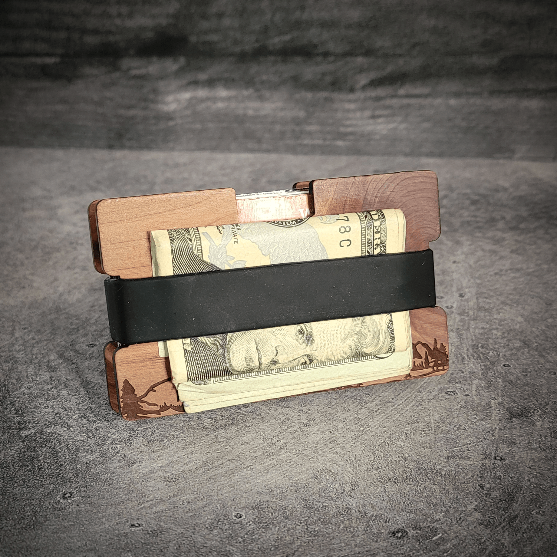 The Summit – Mountain Engraved Wooden Wallet - 4 Arrows Creations