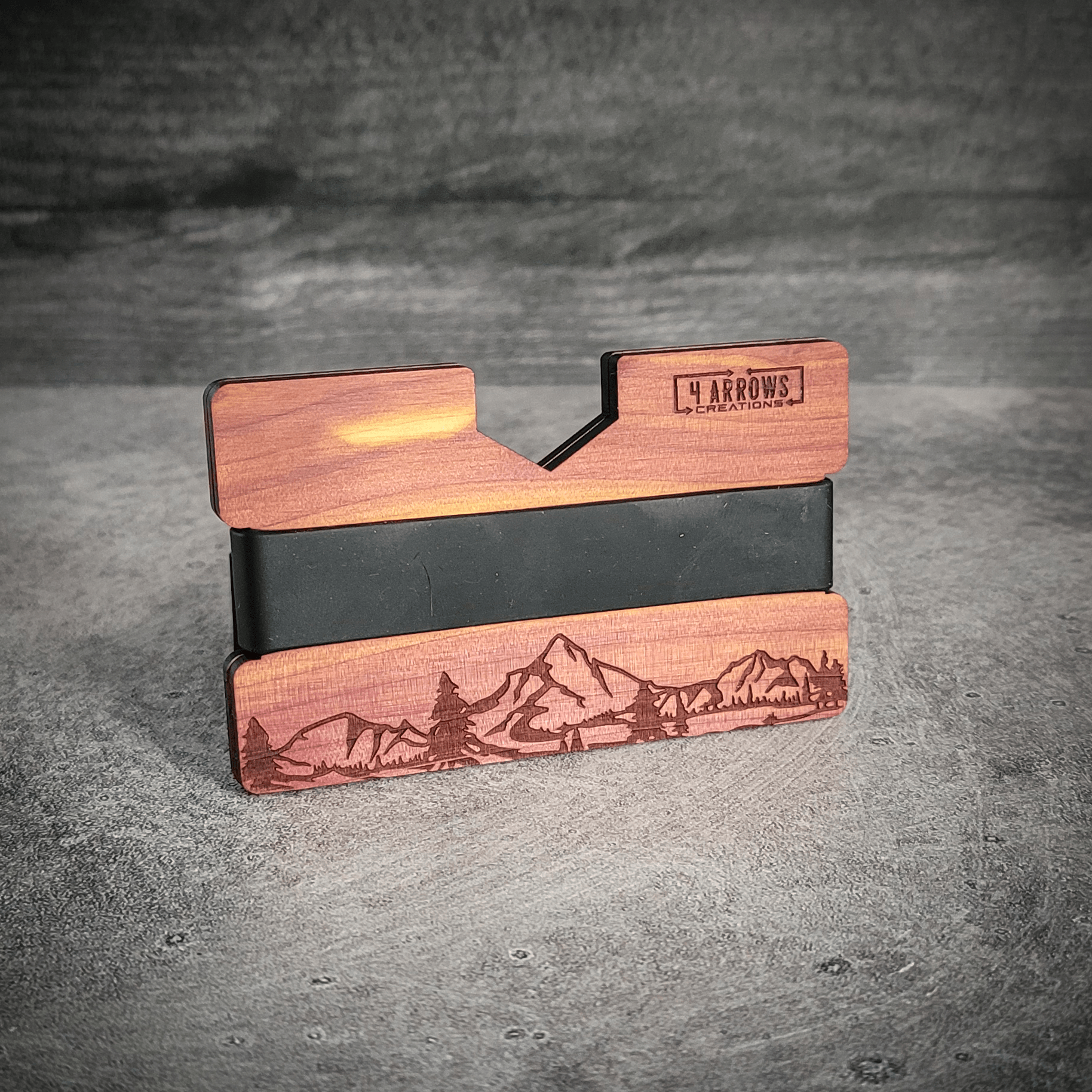 The Summit – Mountain Engraved Wooden Wallet - 4 Arrows Creations