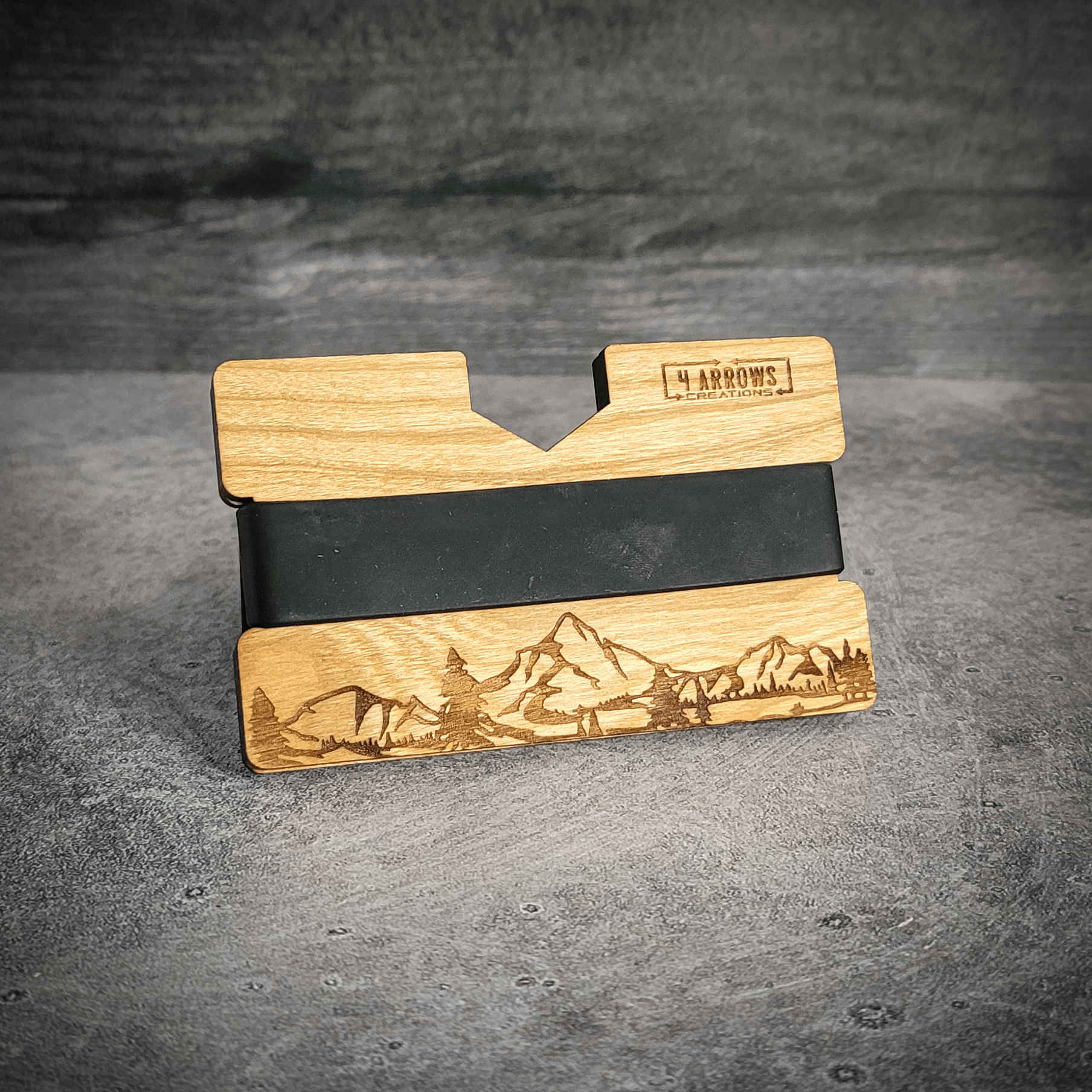 The Summit – Mountain Engraved Wooden Wallet - 4 Arrows Creations