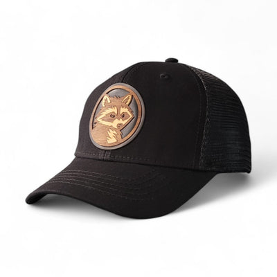 Trash Panda – Women’s Ponytail Hat – Racoon Wooden Patch Hat - 4 Arrows Creations