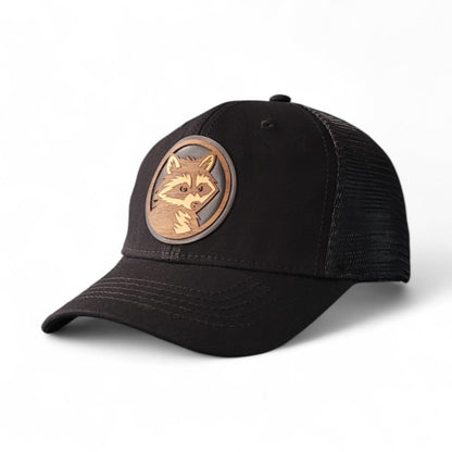 Trash Panda – Women’s Ponytail Hat – Racoon Wooden Patch Hat - 4 Arrows Creations
