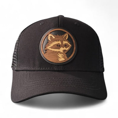 Trash Panda – Women’s Ponytail Hat – Racoon Wooden Patch Hat - 4 Arrows Creations