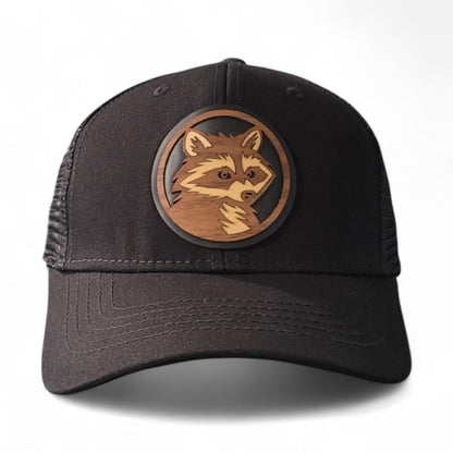 Trash Panda – Women’s Ponytail Hat – Racoon Wooden Patch Hat - 4 Arrows Creations