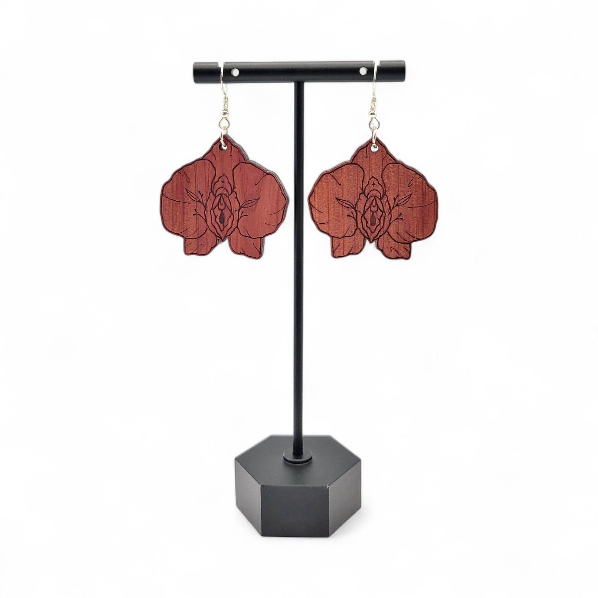 Viva La Vulva – Wooden Vulva Orchid Earrings - 4 Arrows Creations