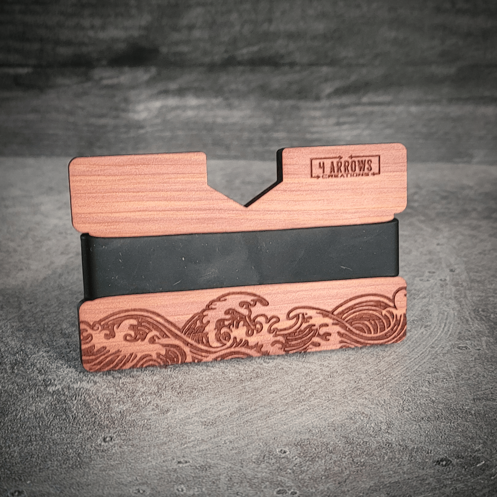 🌊 Wave Wooden Wallet – Ride the Line Between Nature & Function - 4 Arrows Creations