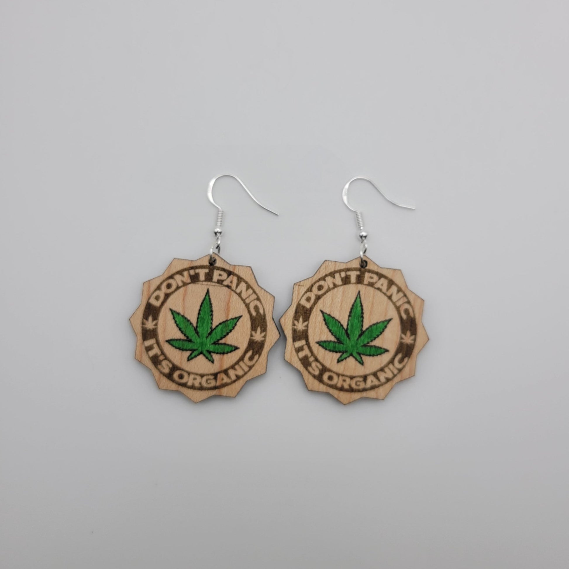 Don't Panic Weed Leaf Wood Dangle Earrings - 4 Arrows Creations