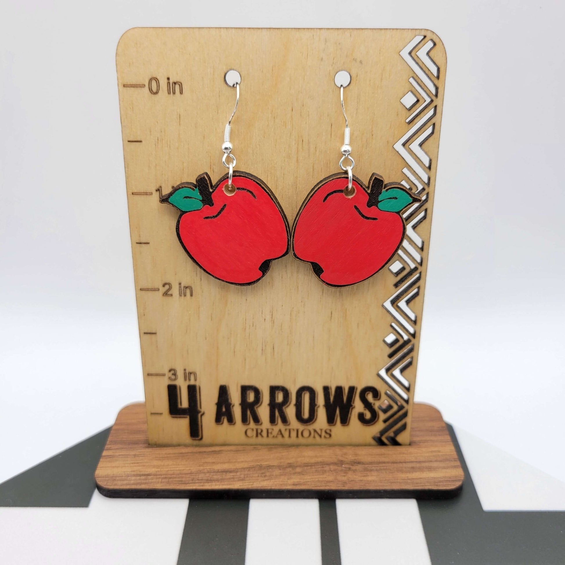 Hand Painted Apple Dangle Earrings - 4 Arrows Creations