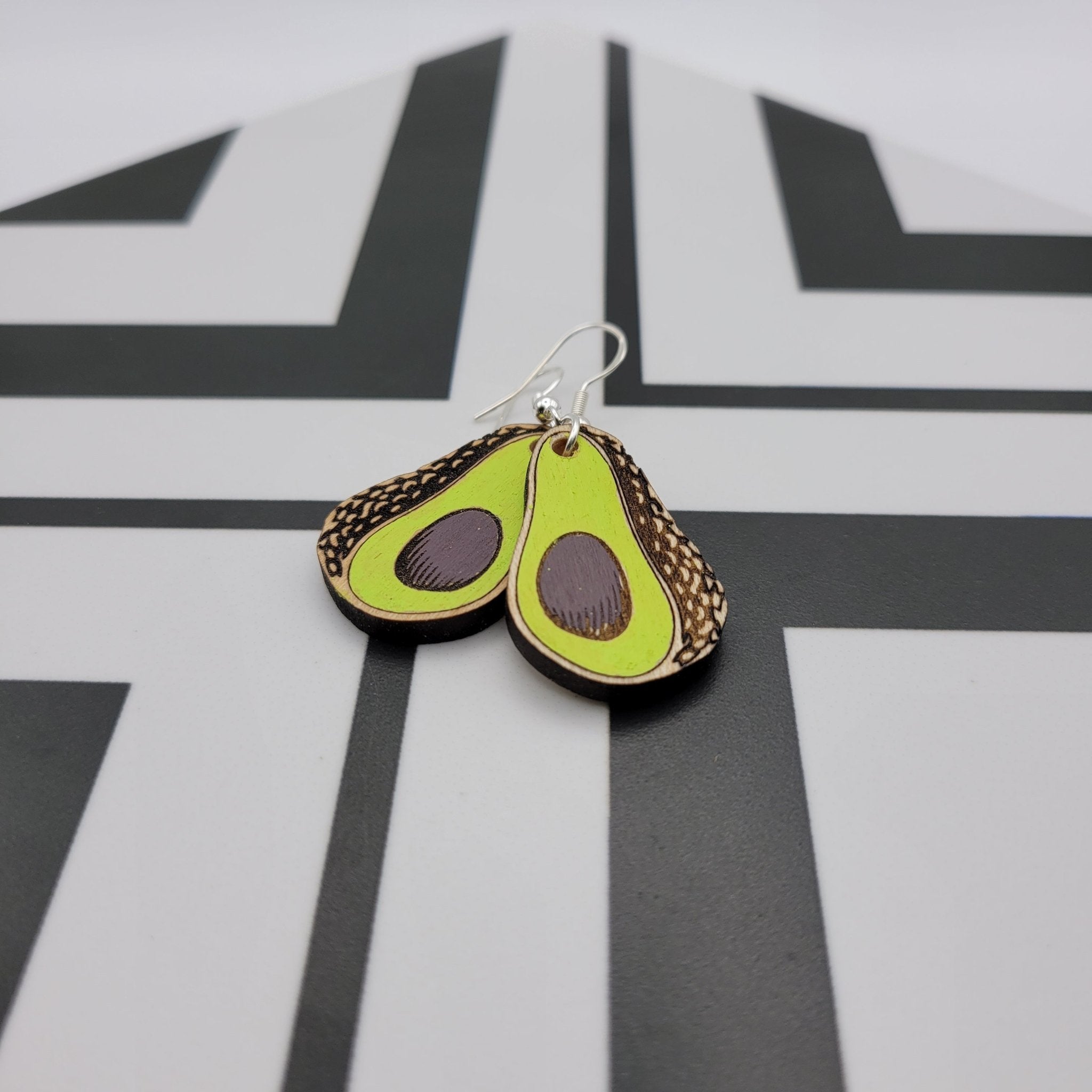 Hand Painted Avocado Dangle Earrings - 4 Arrows Creations