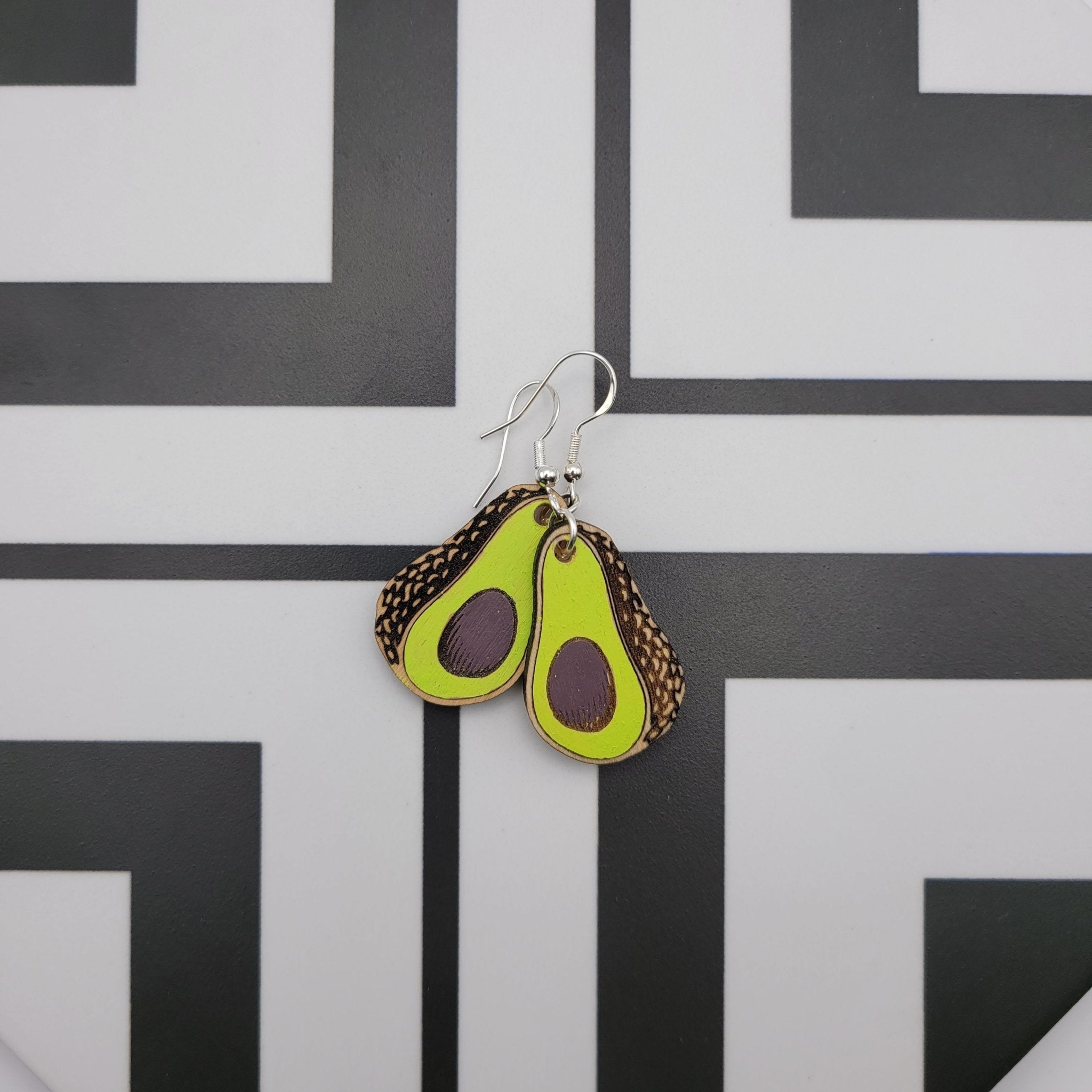 Hand Painted Avocado Dangle Earrings - 4 Arrows Creations