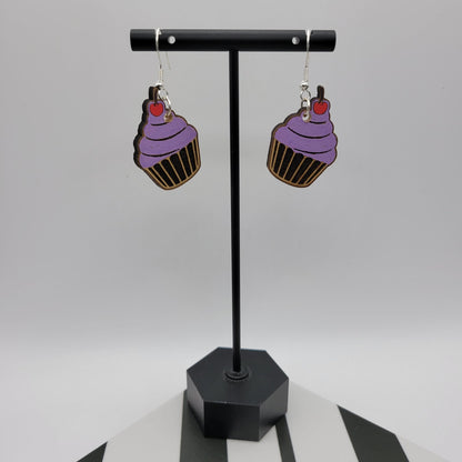 Hand Painted Cherry on Top Cupcake Dangle Earrings - 4 Arrows Creations