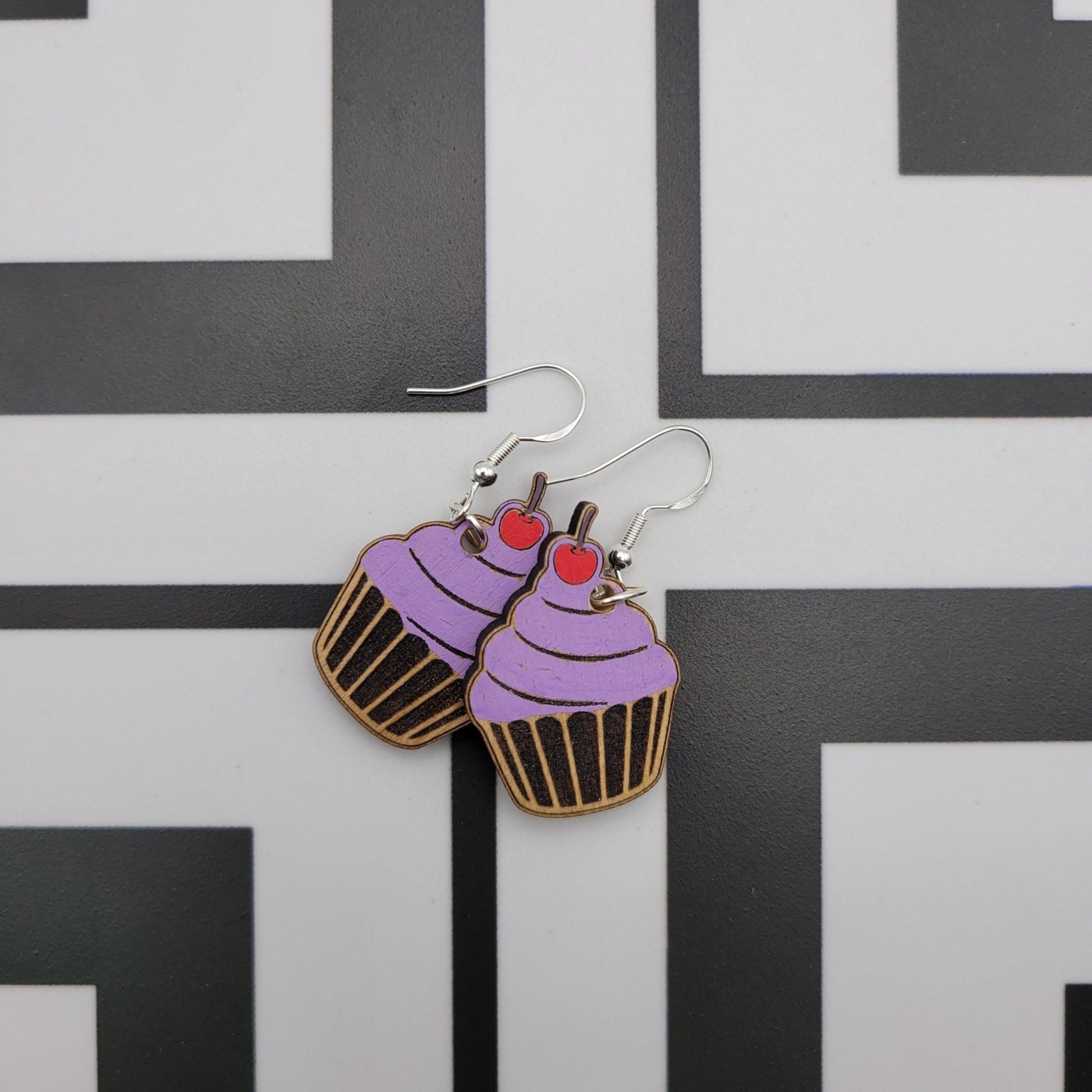 Hand Painted Cherry on Top Cupcake Dangle Earrings - 4 Arrows Creations