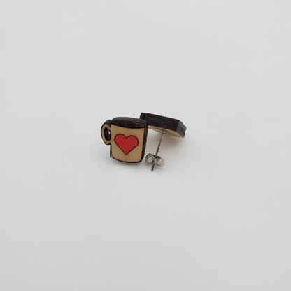 Hand Painted Coffee Cup Stud Earrings - 4 Arrows Creations