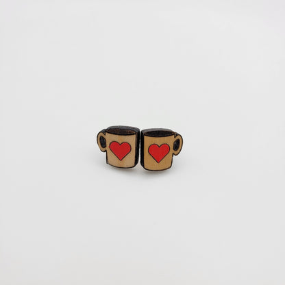 Hand Painted Coffee Cup Stud Earrings - 4 Arrows Creations