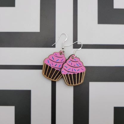 Hand Painted Cupcake Dangle Earrings - 4 Arrows Creations