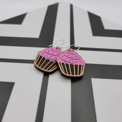 Hand Painted Cupcake Dangle Earrings - 4 Arrows Creations