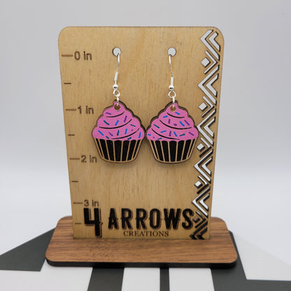 Hand Painted Cupcake Dangle Earrings - 4 Arrows Creations