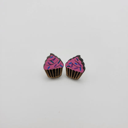 Hand Painted Cupcake Stud Earrings - 4 Arrows Creations