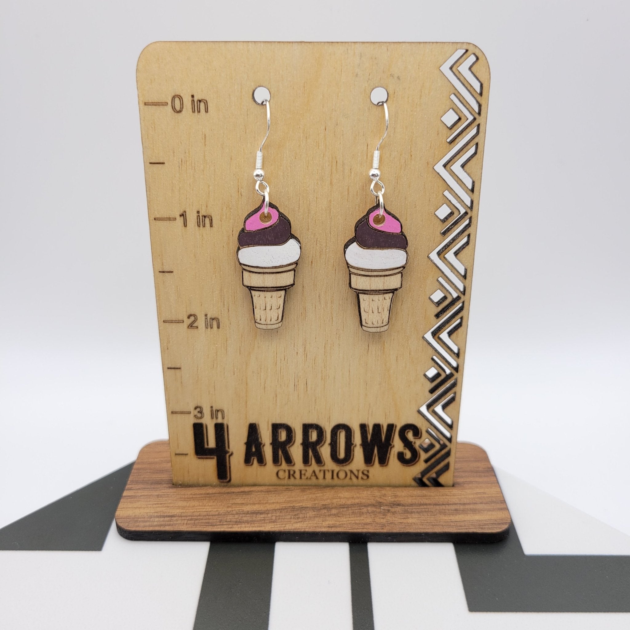 Hand Painted Ice Cream Cone Dangle Earrings - 4 Arrows Creations