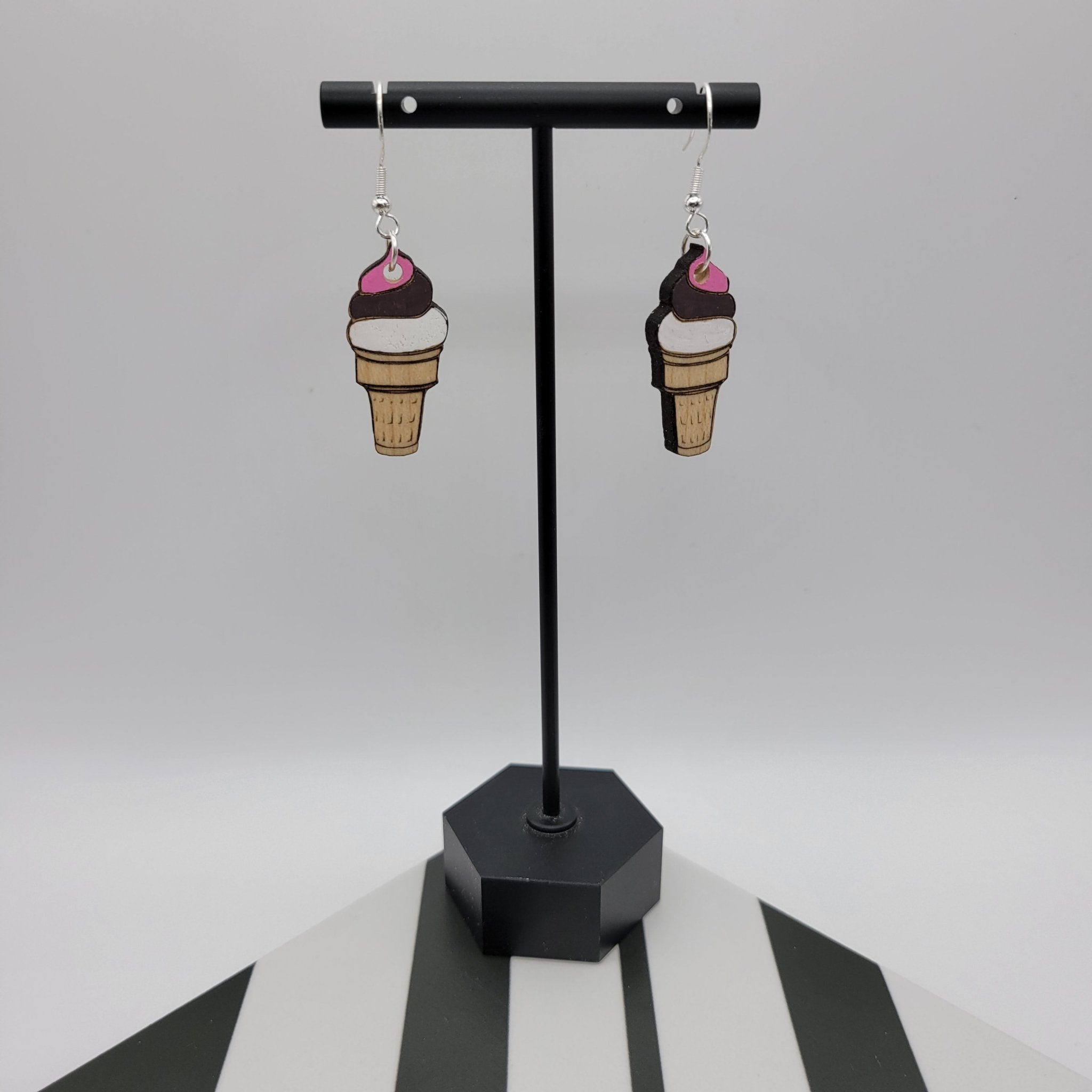 Hand Painted Ice Cream Cone Dangle Earrings - 4 Arrows Creations
