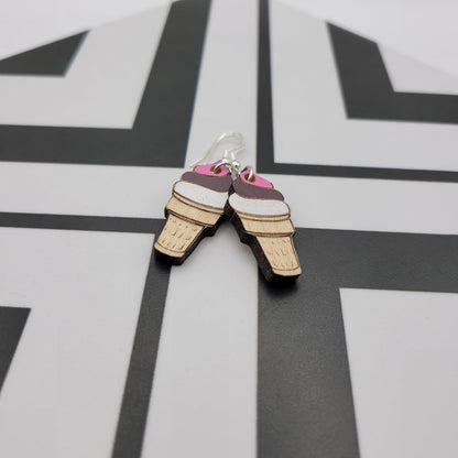 Hand Painted Ice Cream Cone Dangle Earrings - 4 Arrows Creations