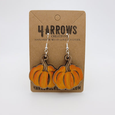 Hand Painted Pumpkin Dangle Earrings - 4 Arrows Creations