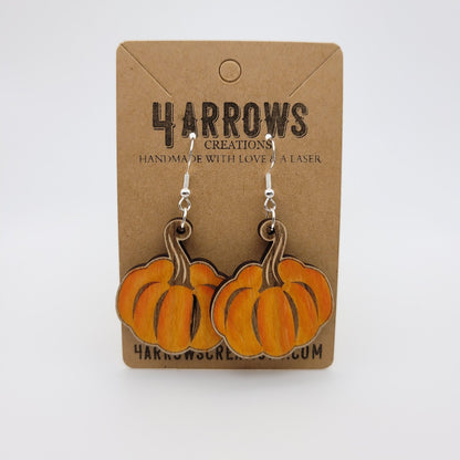 Hand Painted Pumpkin Dangle Earrings - 4 Arrows Creations