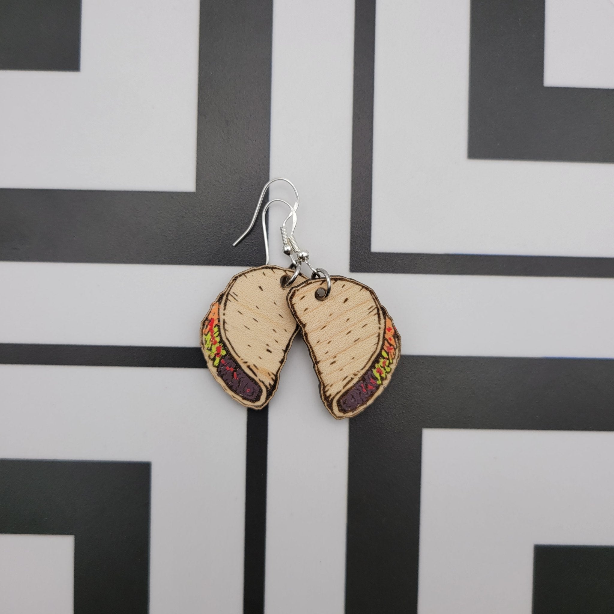 Hand Painted Taco Dangle Earrings - 4 Arrows Creations