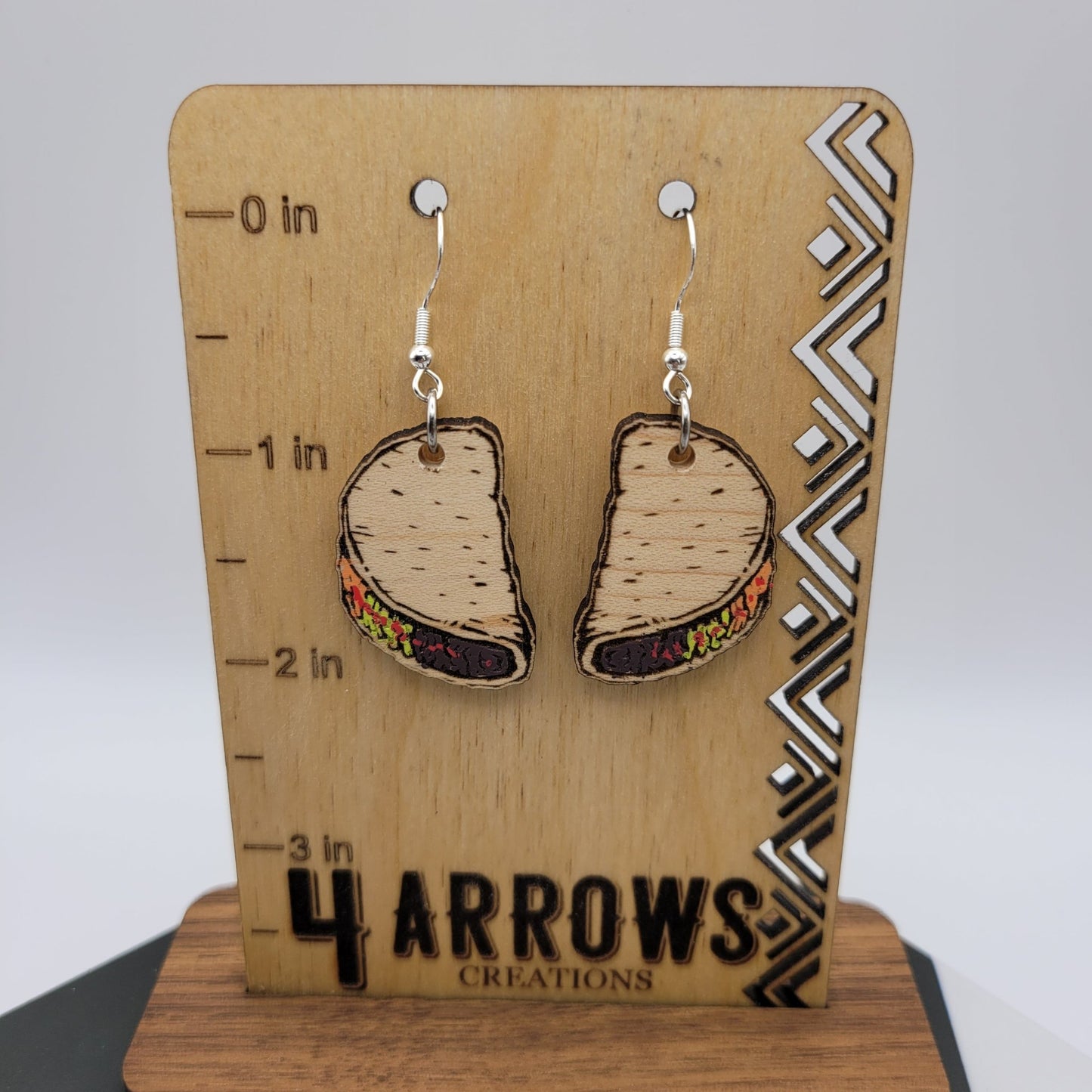 Hand Painted Taco Dangle Earrings - 4 Arrows Creations