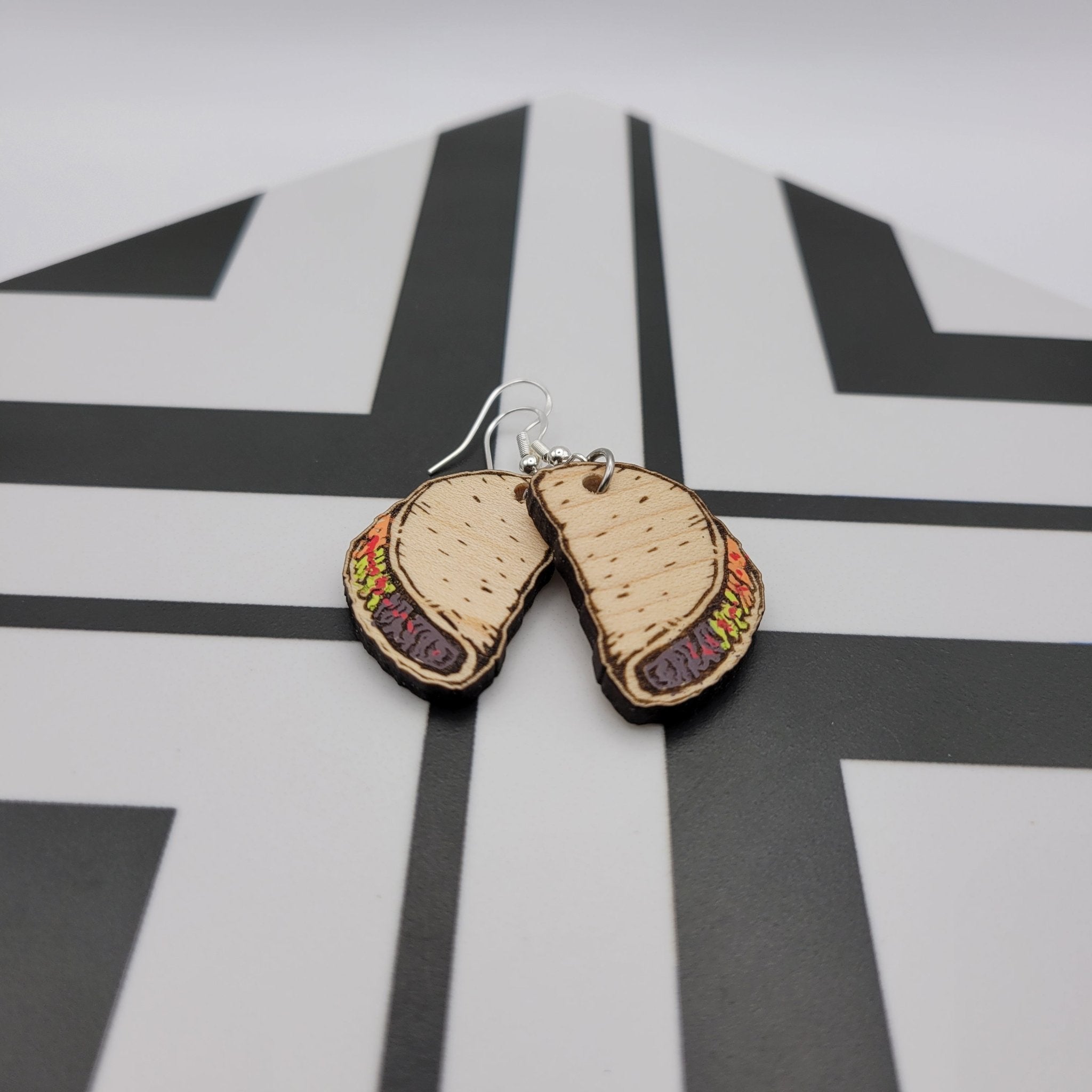 Hand Painted Taco Dangle Earrings - 4 Arrows Creations