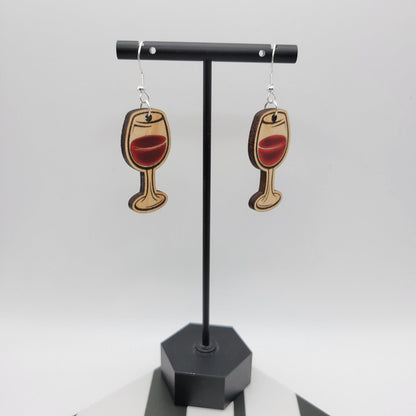 Hand Painted Wine Glass Dangle Earrings - 4 Arrows Creations