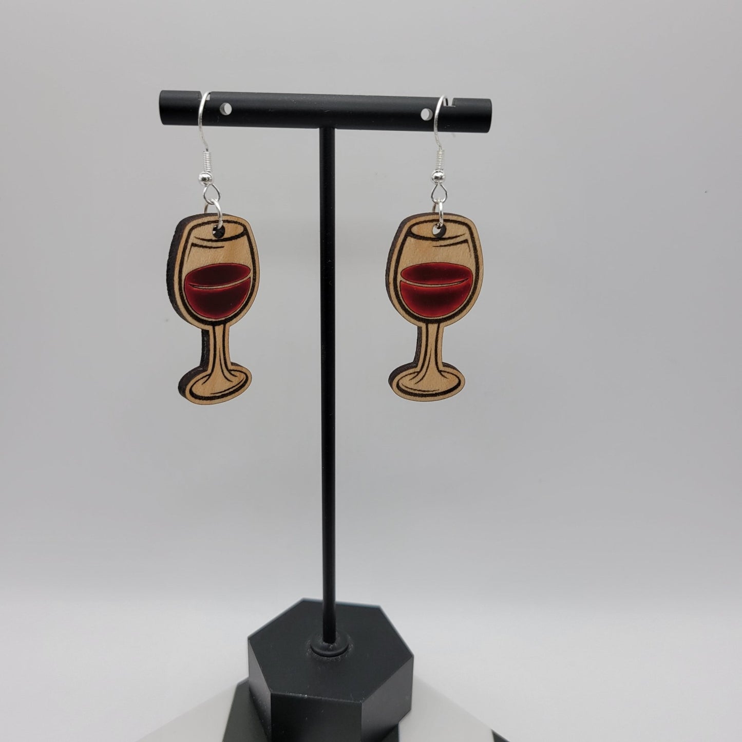 Hand Painted Wine Glass Dangle Earrings - 4 Arrows Creations