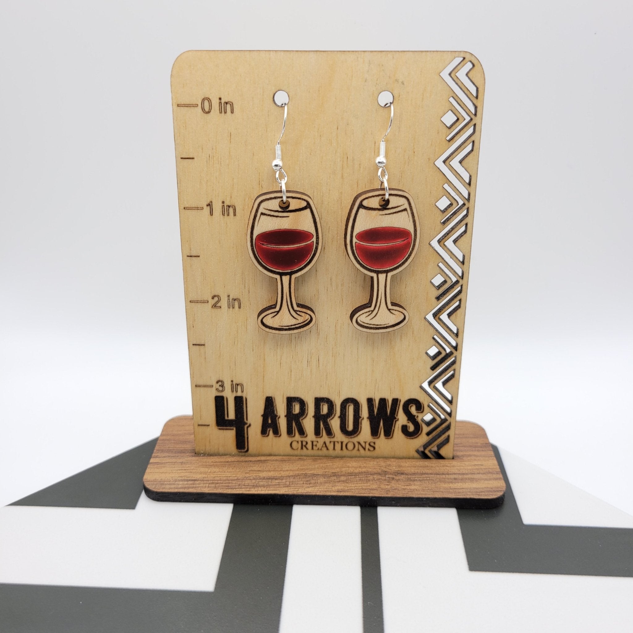 Hand Painted Wine Glass Dangle Earrings - 4 Arrows Creations