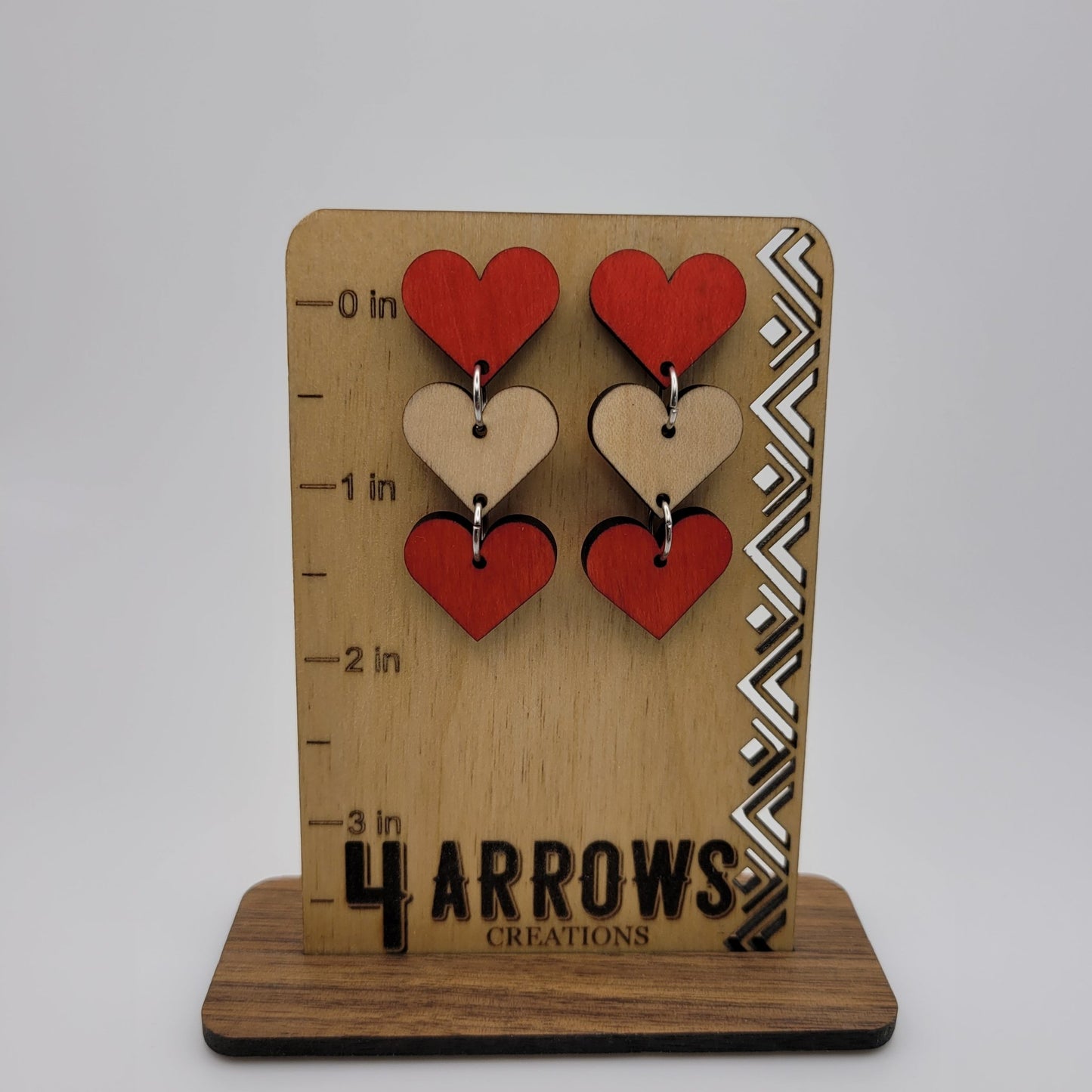 Hand Painted Wood Heart Dangle Earrings - 4 Arrows Creations