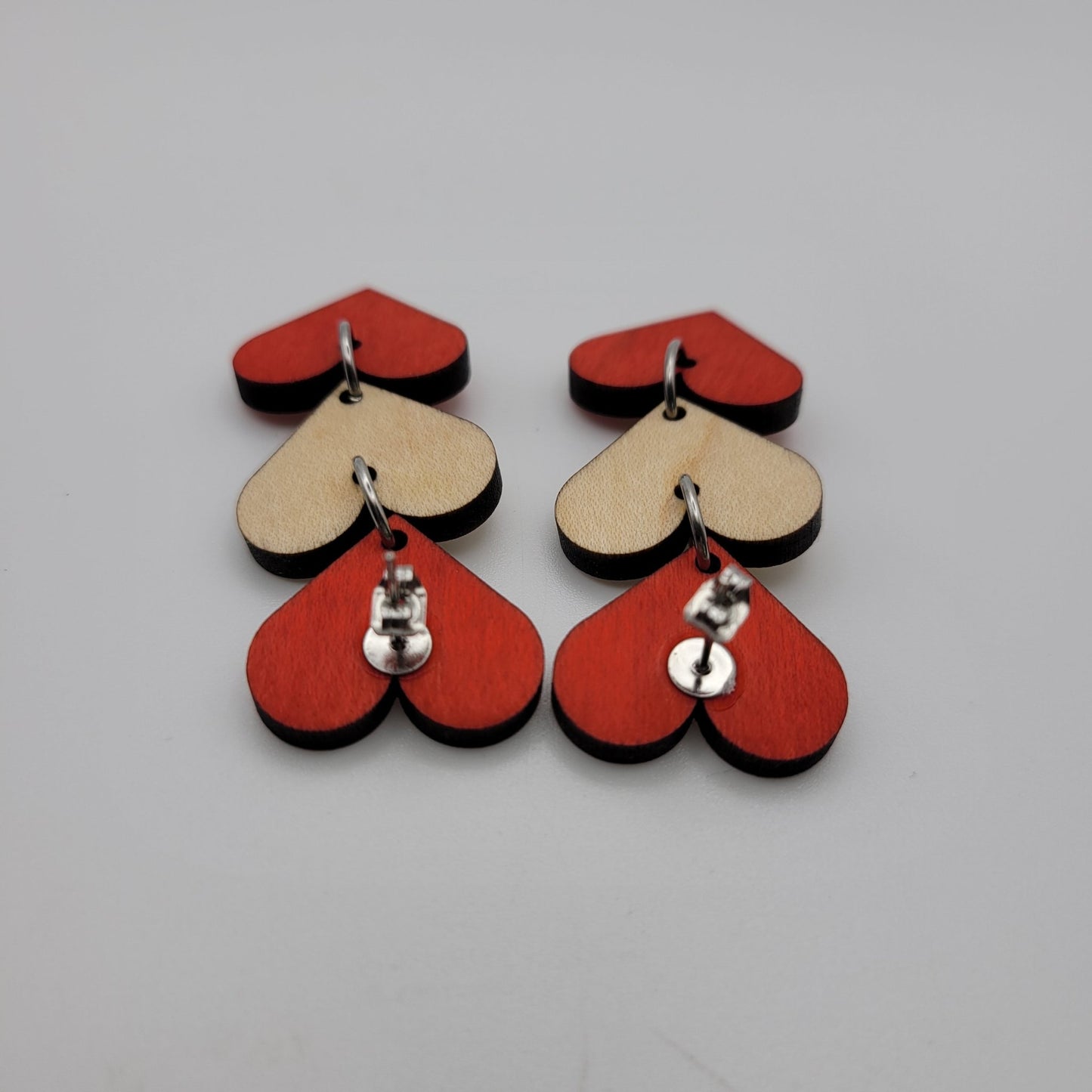 Hand Painted Wood Heart Dangle Earrings - 4 Arrows Creations