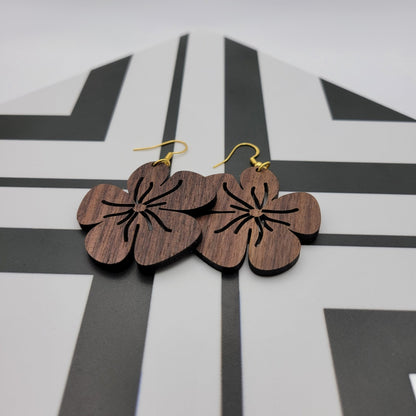 Hibiscus Flower Wood Earrings - 4 Arrows Creations