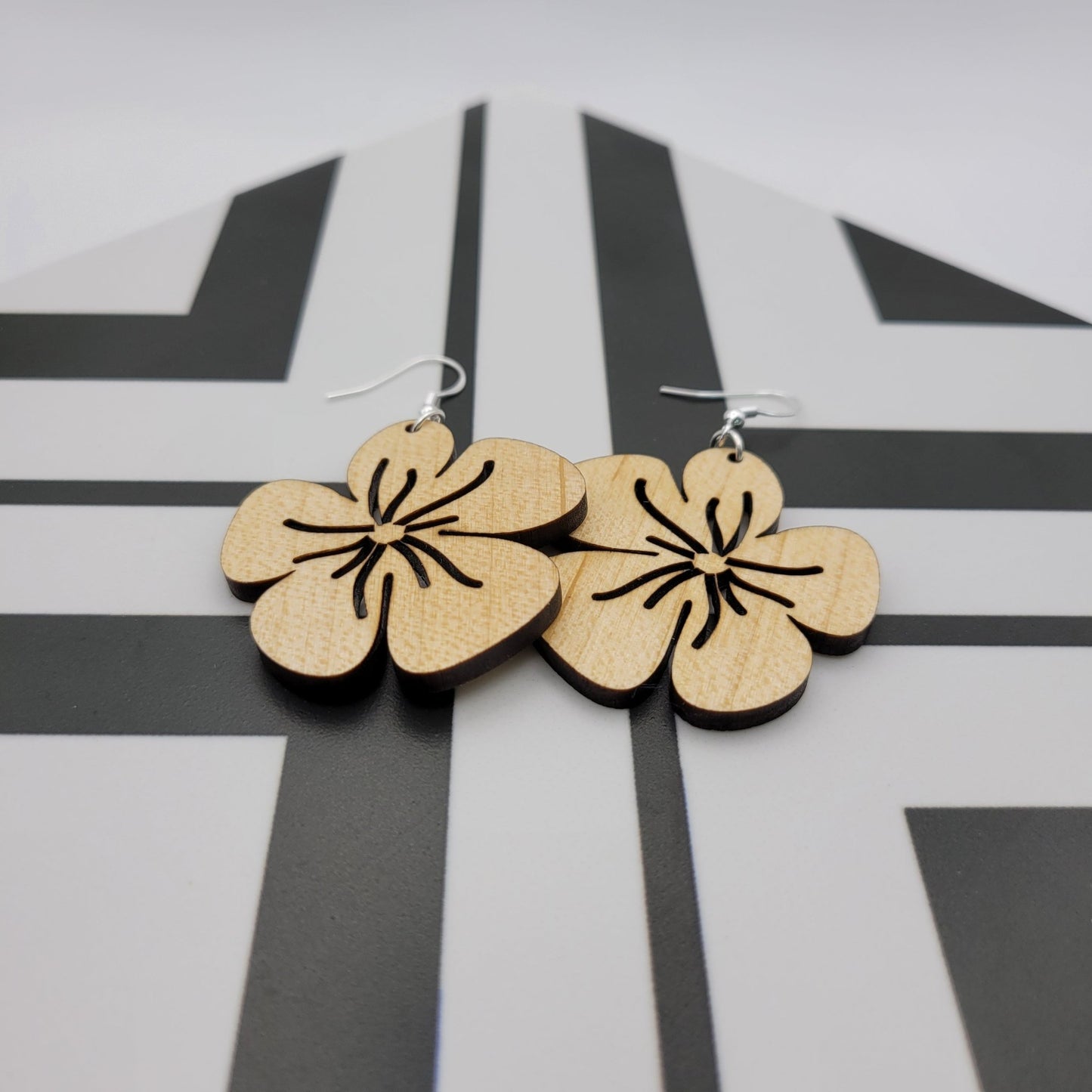 Hibiscus Flower Wood Earrings - 4 Arrows Creations