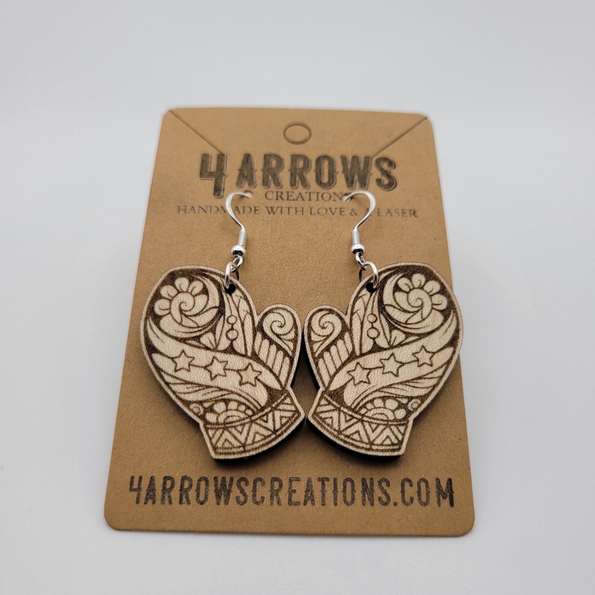 Mittens Wood Dangle Earrings - 4 Arrows Creations