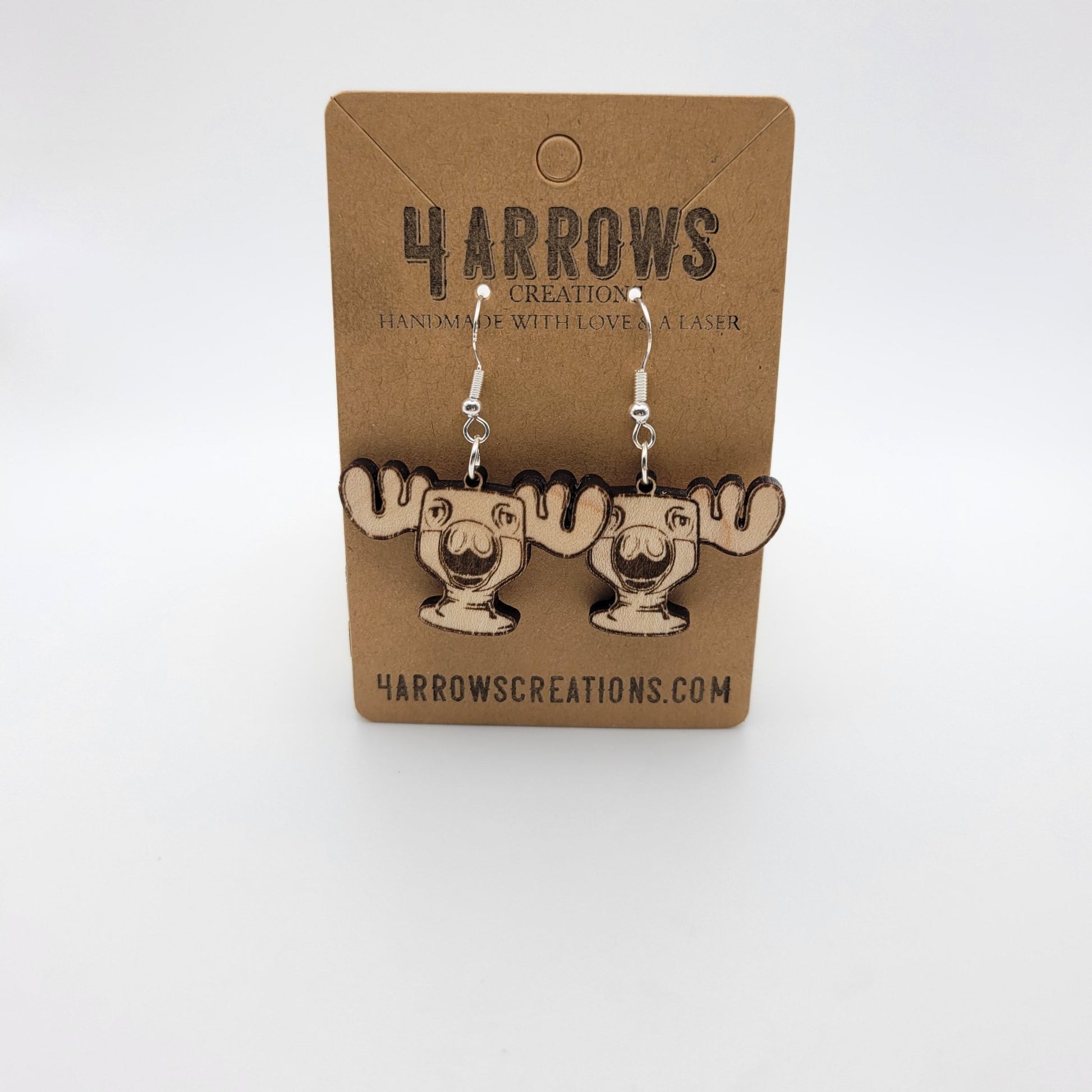 Moose Mug Wood Dangle Earrings - 4 Arrows Creations