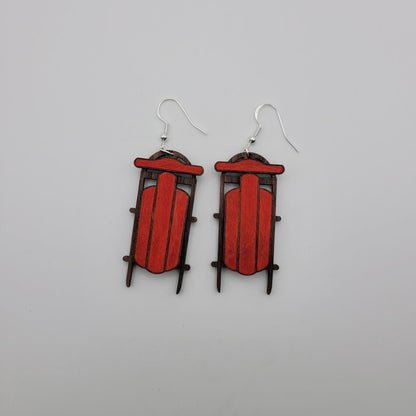 Old Fashioned Sled Wood Dangle Earrings - 4 Arrows Creations