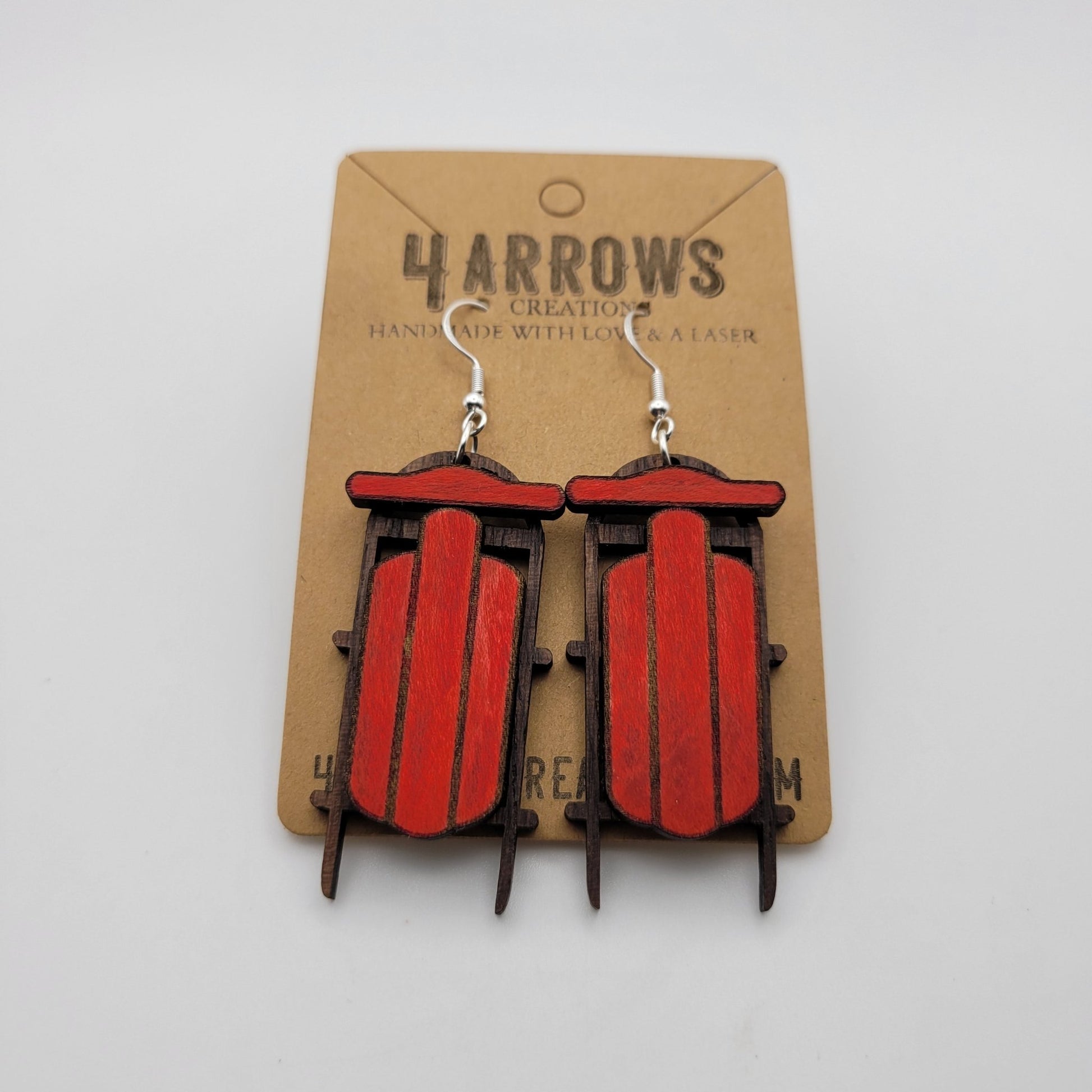 Old Fashioned Sled Wood Dangle Earrings - 4 Arrows Creations