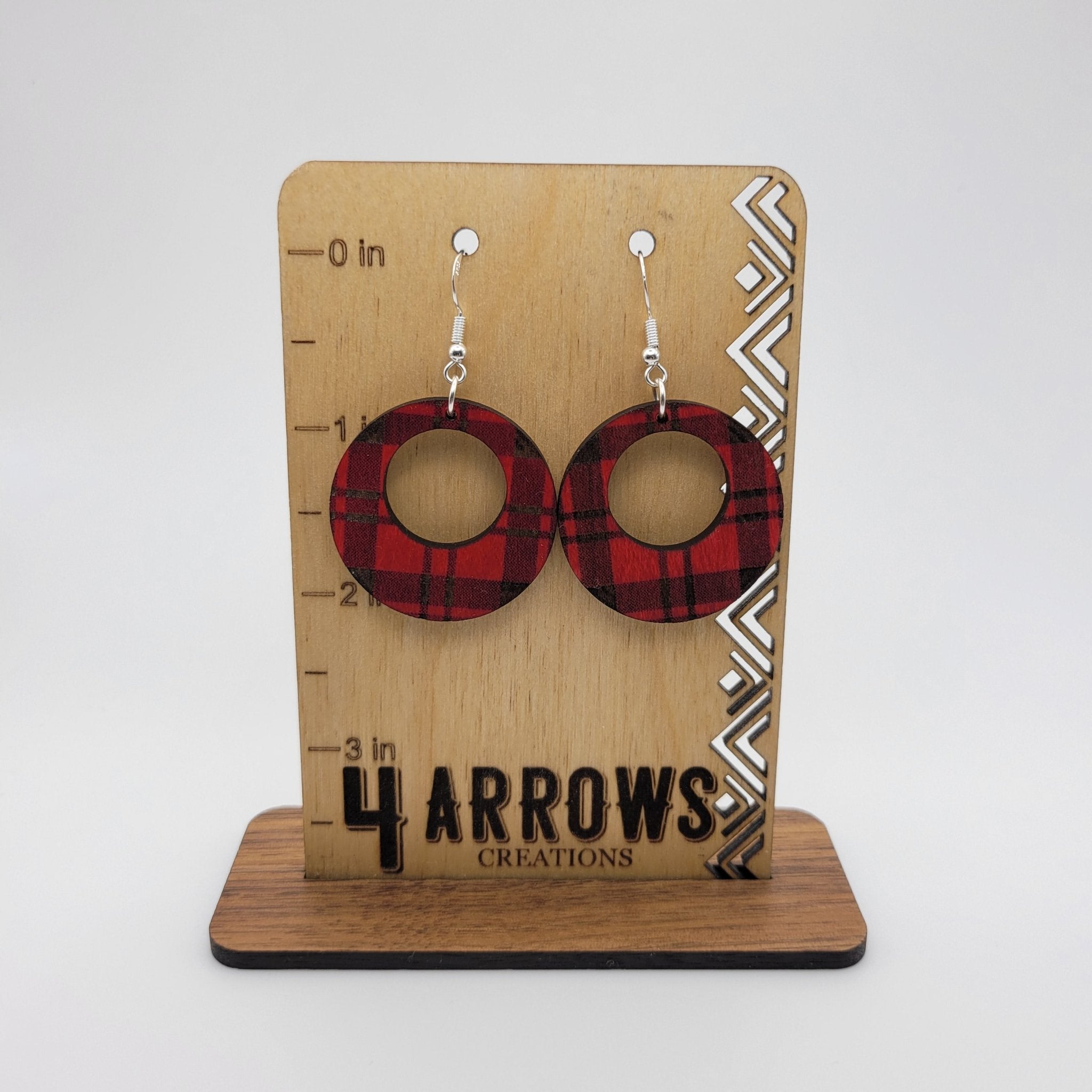 Red Buffalo Plaid Wood Dangle Earrings - 4 Arrows Creations