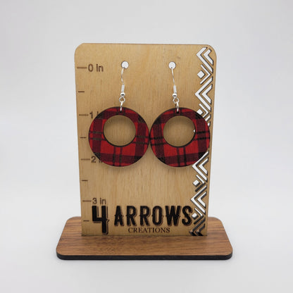 Red Buffalo Plaid Wood Dangle Earrings - 4 Arrows Creations