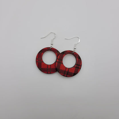 Red Buffalo Plaid Wood Dangle Earrings - 4 Arrows Creations