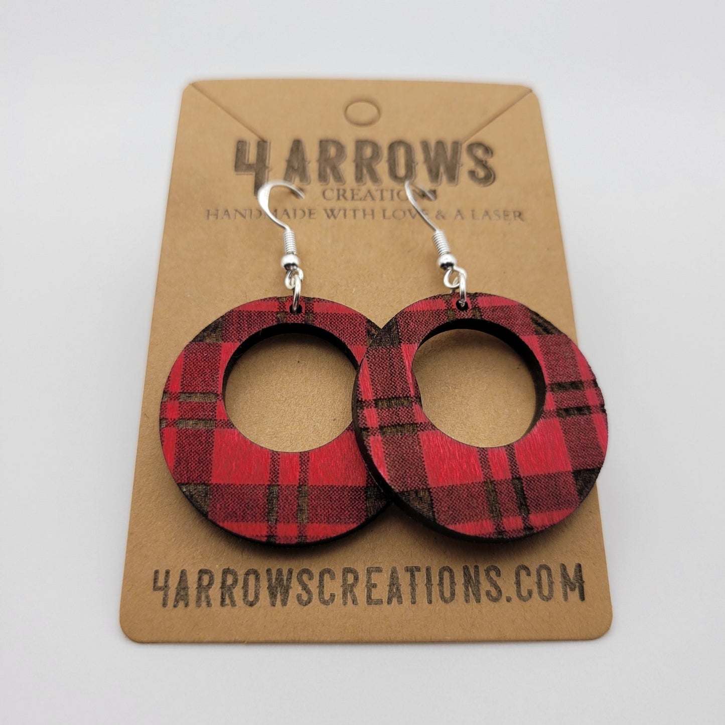 Red Buffalo Plaid Wood Dangle Earrings - 4 Arrows Creations